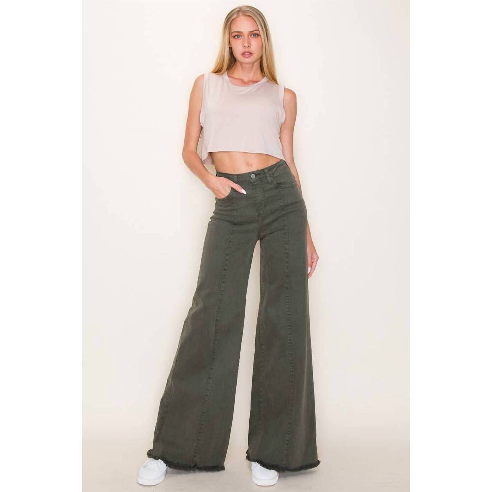 NEW O2 DENIM front seam wide-leg western jeans in olive